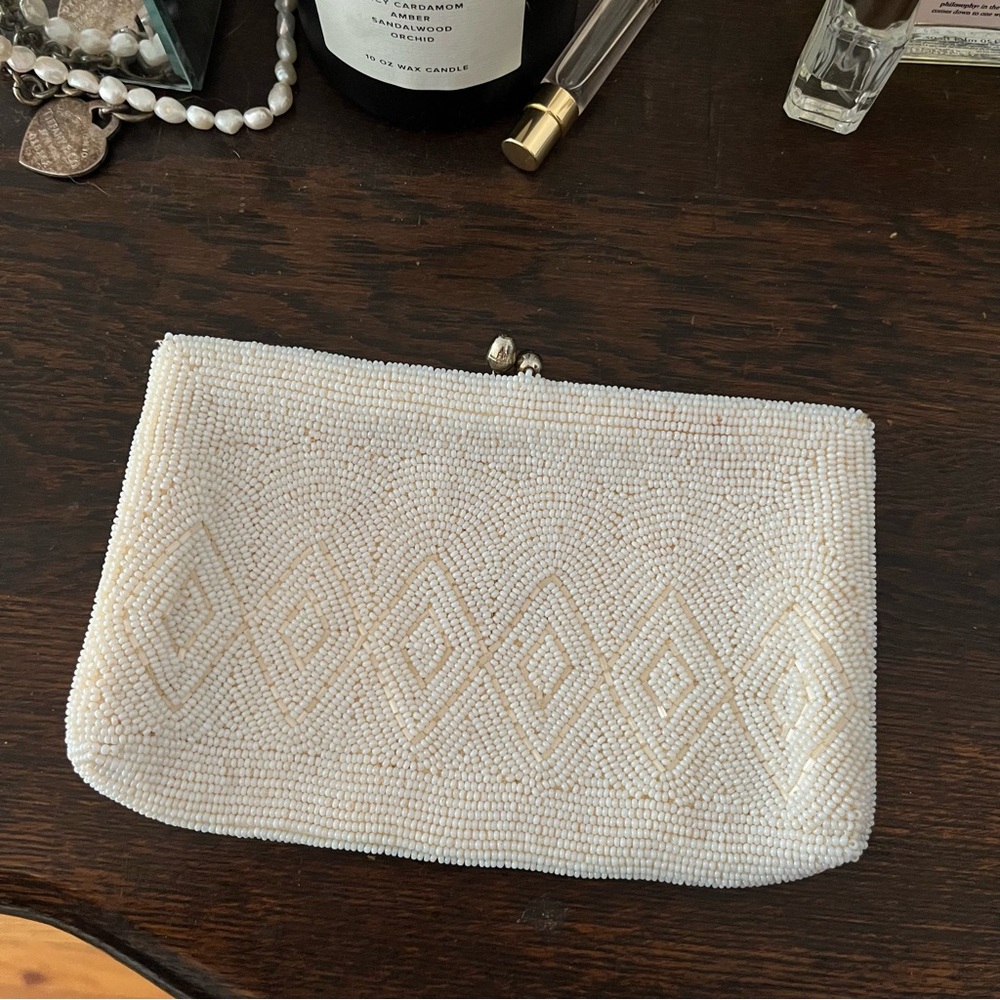 White beaded vintage clutch